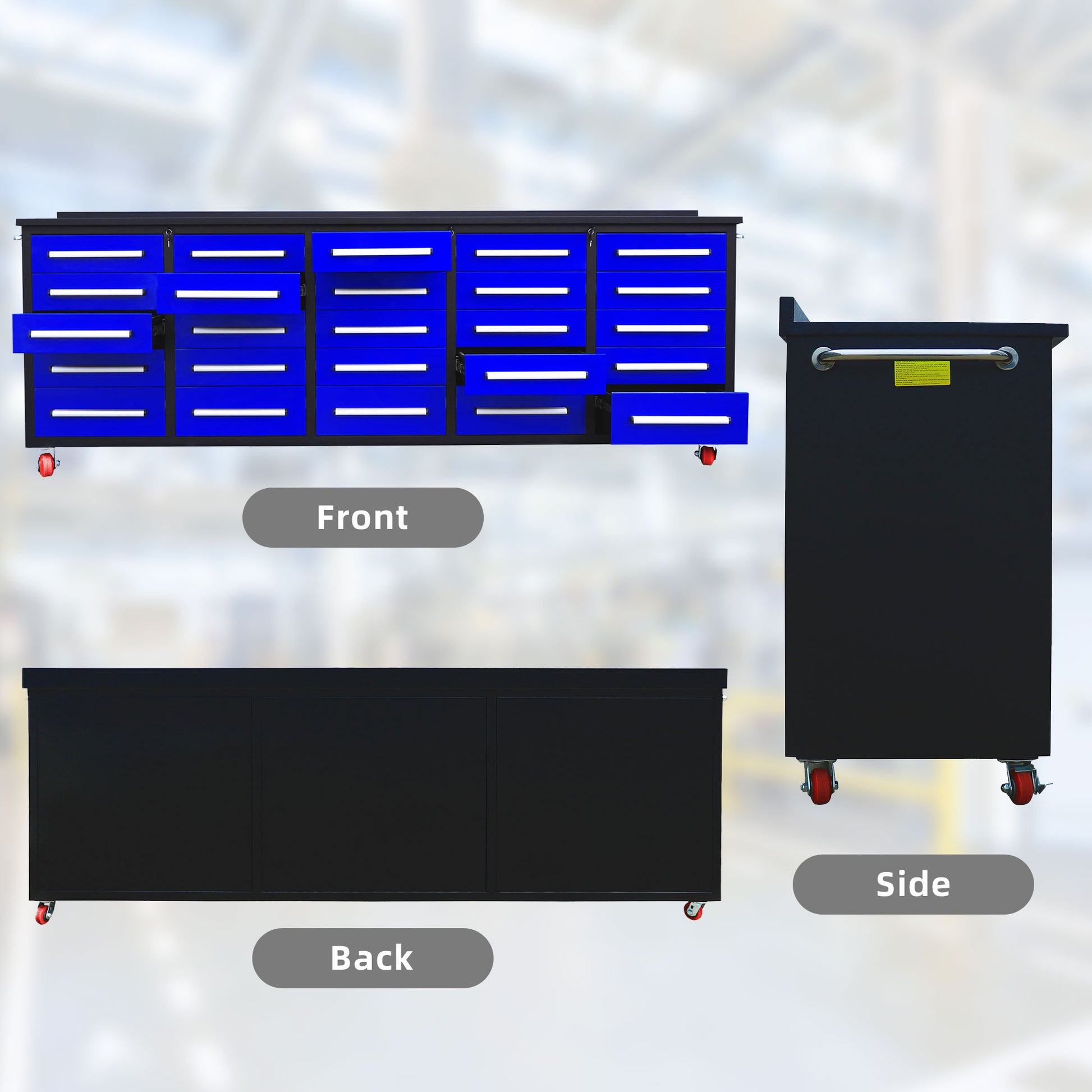10Ft Workbench With Storage Drawers 25 Drawers Blue Blue Steel
