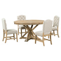 Functional Furniture Retro Style Dining Table Set With Extendable Table And 4 Upholstered Chairs For Dining Room And Living Room Natural Wood Wash Natural Wood Wash Solid Wood