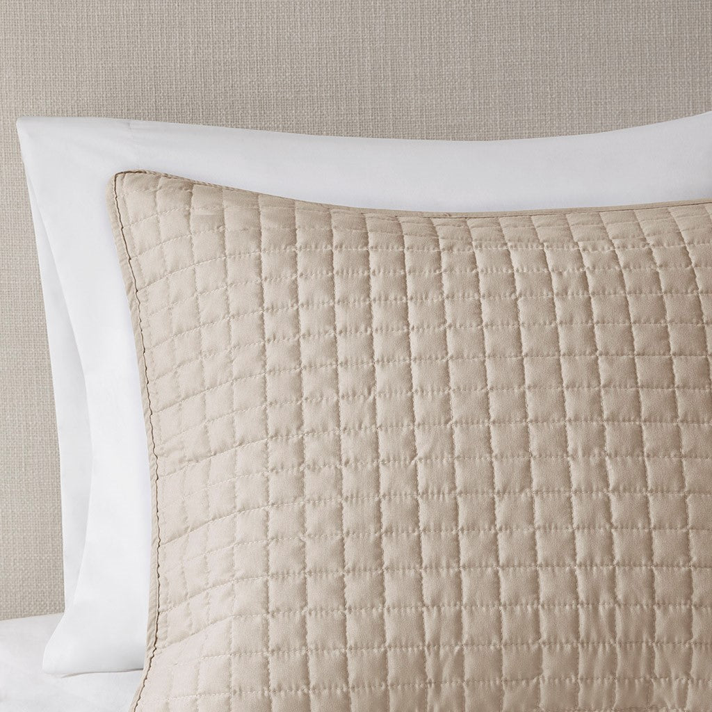 3 Piece Reversible Quilt Set Khaki Full Queen Khaki Polyester