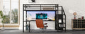 Full Size Loft Bed With L Shaped Desk And Usb, Metal Loft Bed With Wardrobe And Adjustable Shelf, High Loft Bed With Led For Kids Teens Adults, Black Full Black Metal