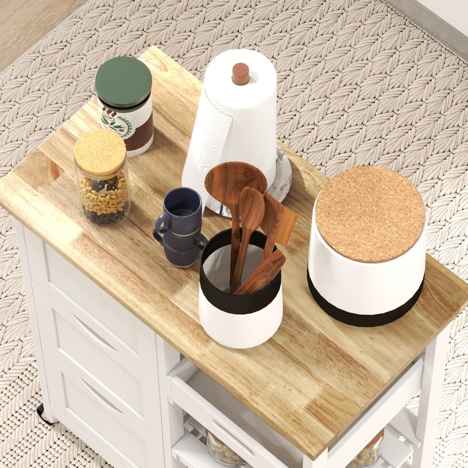 Homcom Rolling Kitchen Island Cart, Bar Serving Cart With Drawers, White White Mdf