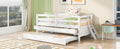 Low Loft Bed Twin Size With Full Safety Fence, Climbing Ladder, Storage Drawers And Trundle White Solid Wood Bed White Solid Wood