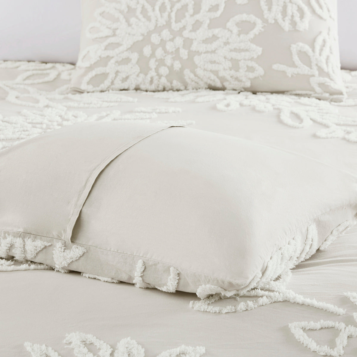 3 Piece Tufted Cotton Chenille Floral Comforter Set Off White Full Queen Full Off White Cotton