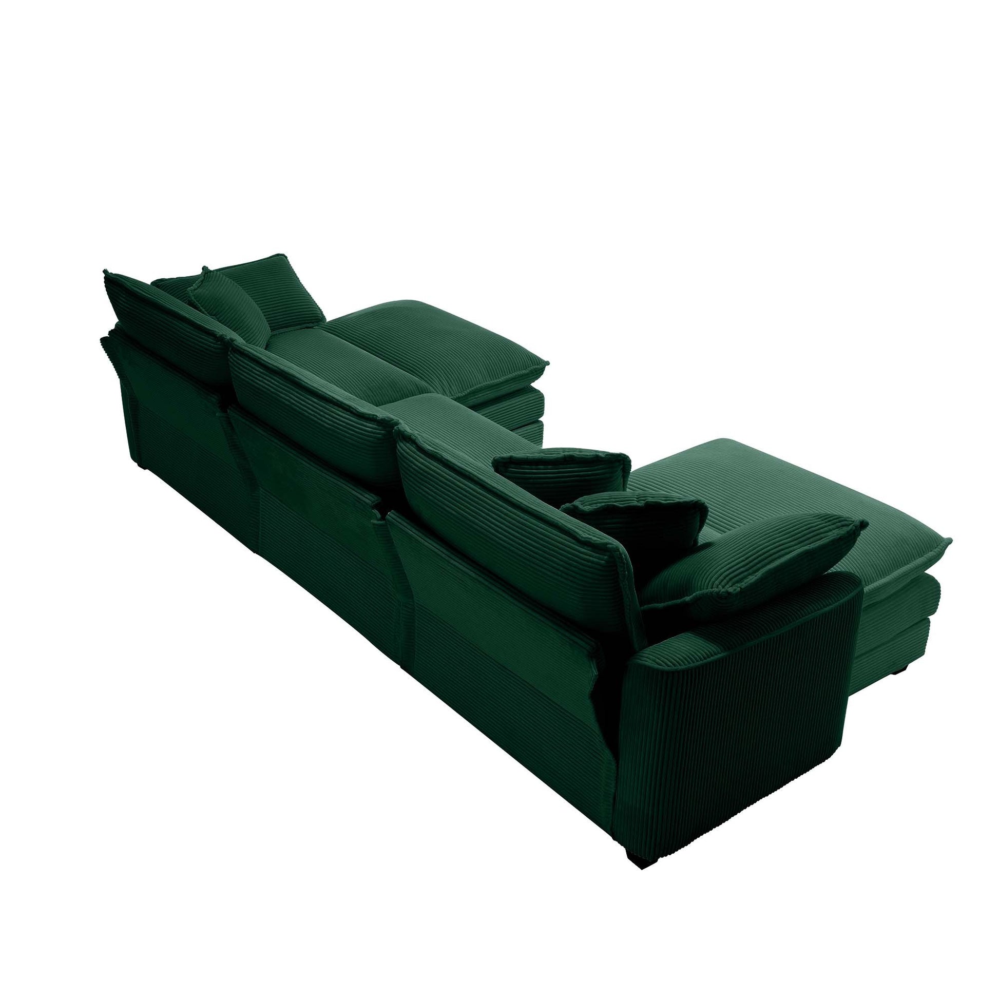 Oversized Modular Cushion Sofa, Portable Ottoman, L Shaped Corner Low Back Deep Seating Spacious Sofa Set And Sofa Bed For Home Apartment Living Room Set, Green Corduroy Green Corduroy 3 Seat