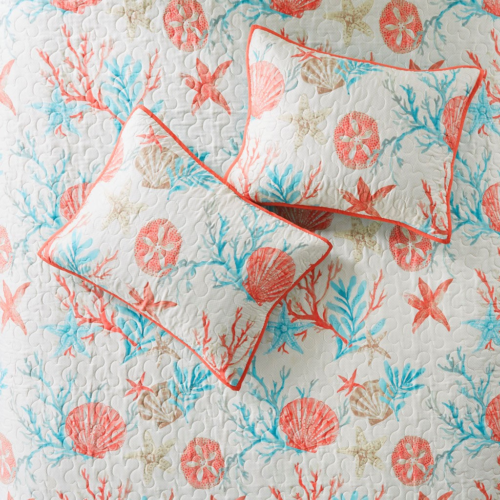 6 Piece Cotton Sateen Quilt Set With Throw Pillows Coral Full Queen Full Coral Cotton