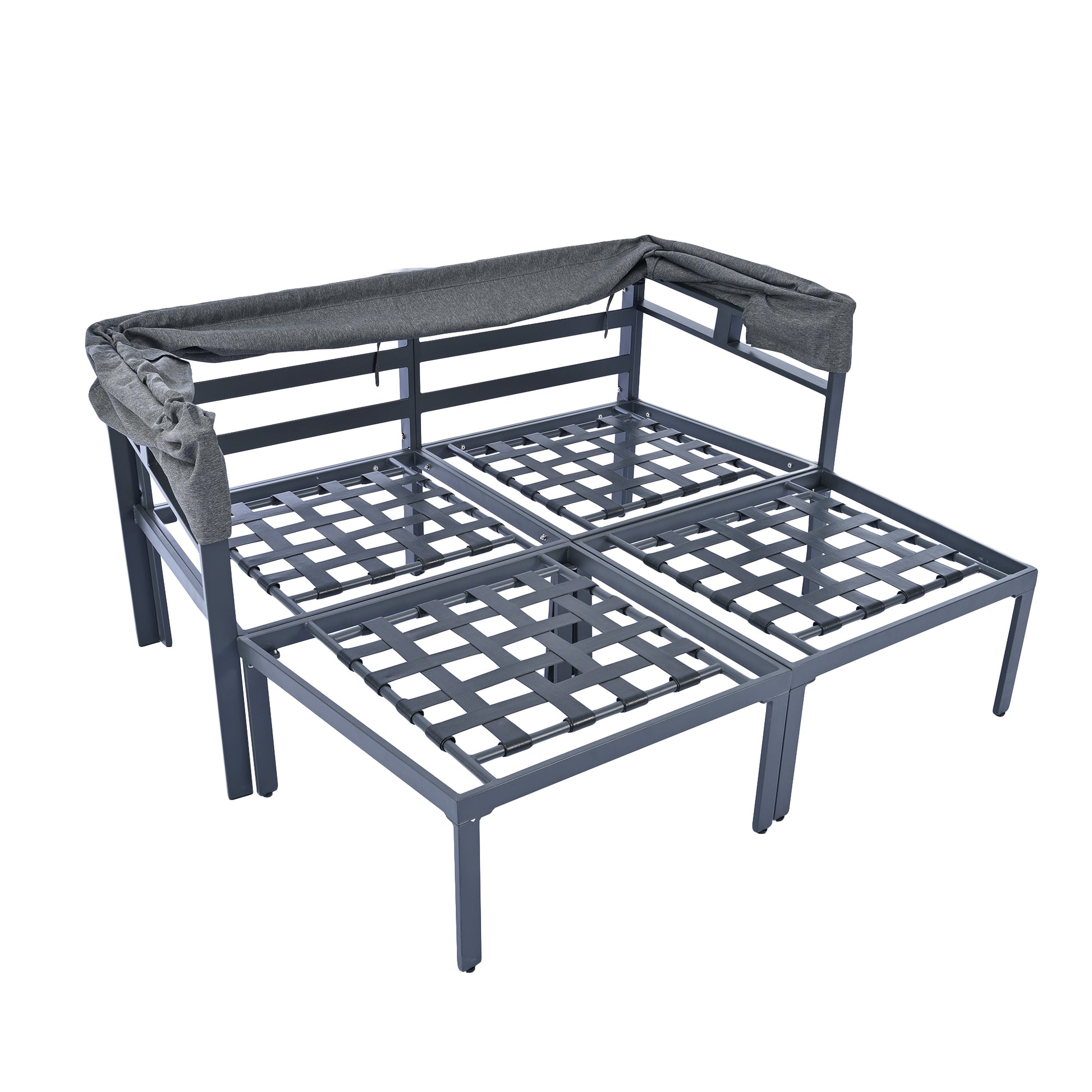 3 Piece Patio Daybed With Retractable Canopy Outdoor Metal Sectional Sofa Set Sun Lounger With Cushions For Backyard, Porch, Poolside,Grey Yes Lounge Gray Weather Resistant Frame Water Resistant Cushion Garden & Outdoor Complete Patio Sets Foam Metal