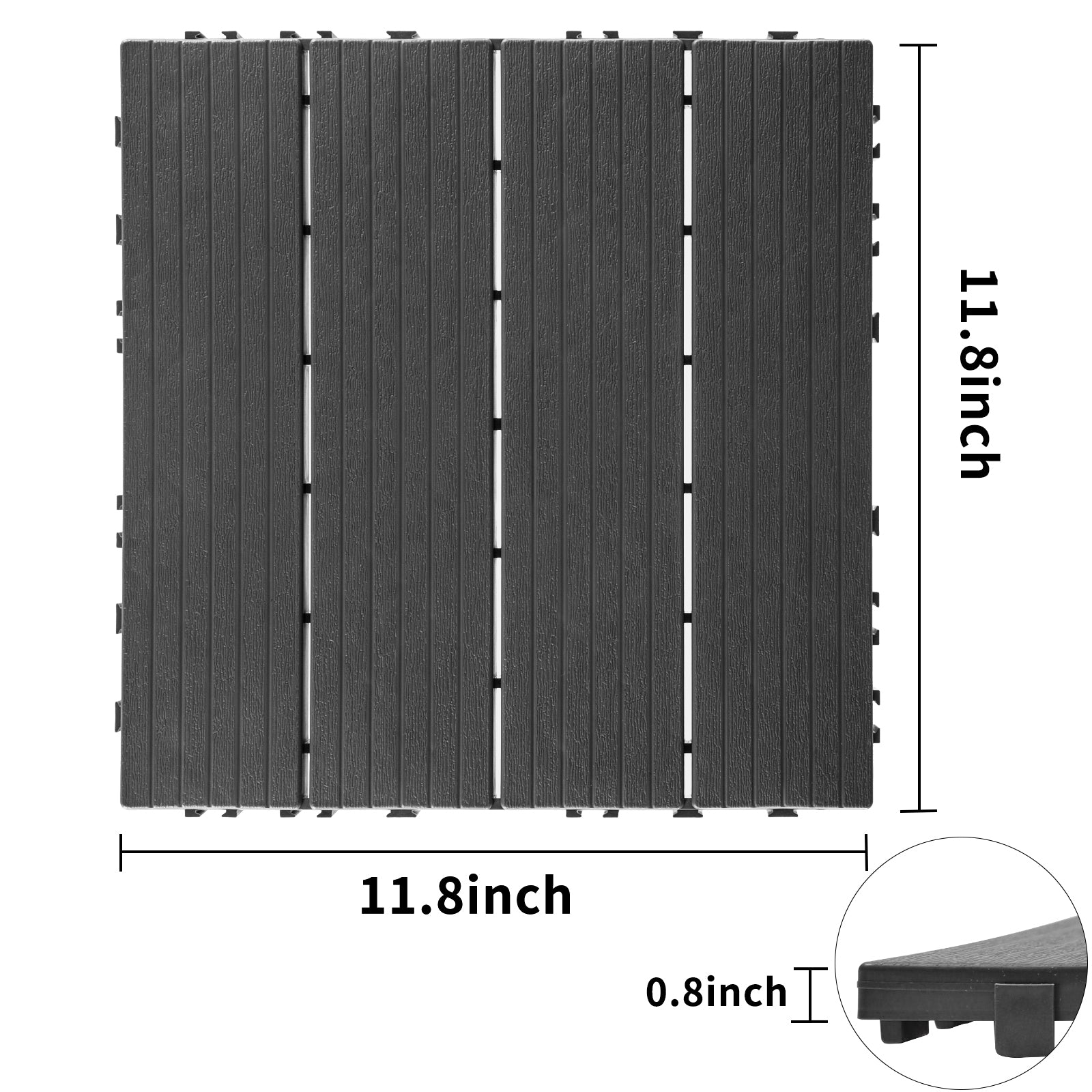 Plastic Interlocking Deck Tiles, 11.8"X11.8" Pack Of 44 , Patio Flooring Outdoor Waterproof All Weather Use For Garden Poolside Front Back Yard, Light Gray Light Gray Plastic