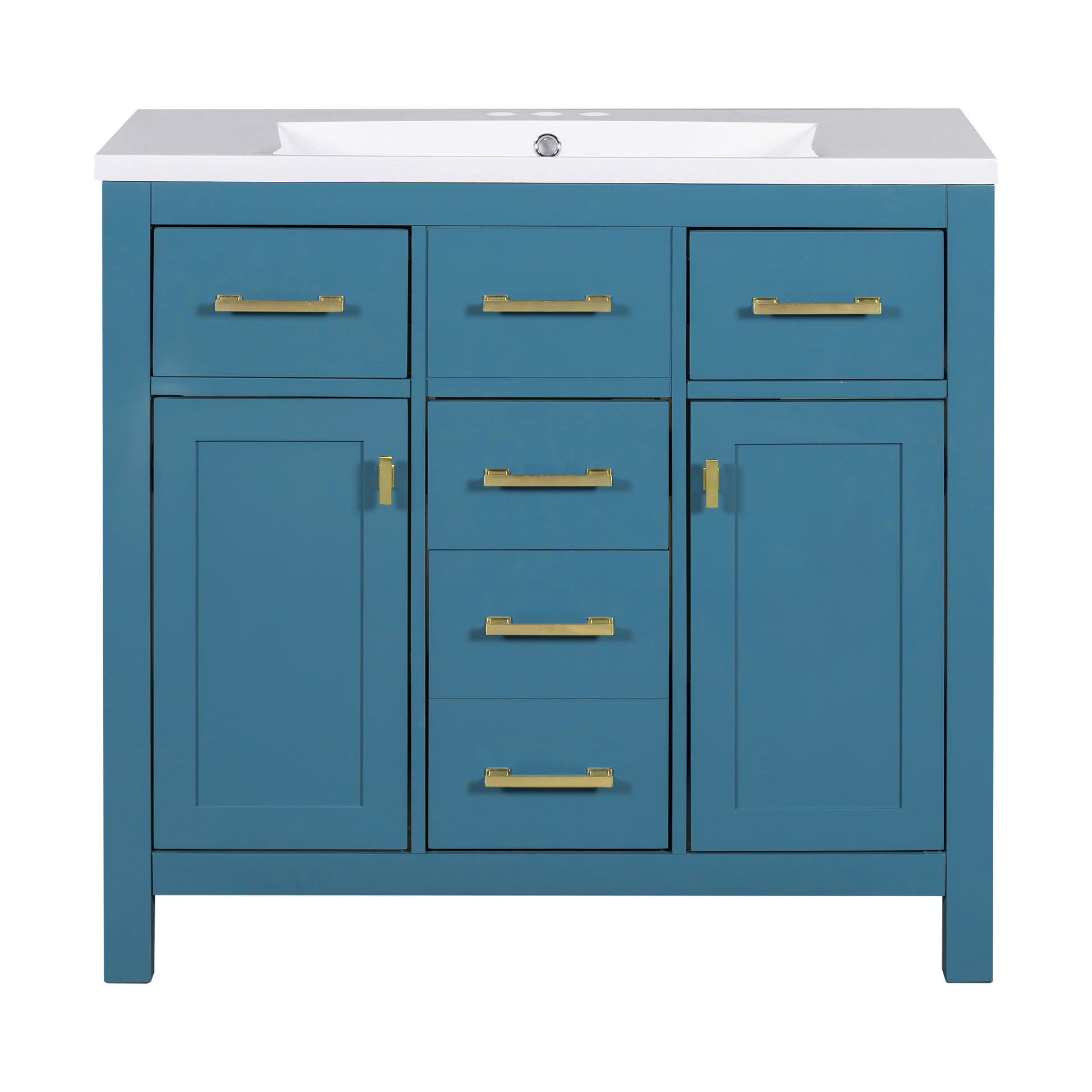 36'' Bathroon Vanity With Resin Sink Combo Set,Modern Freestanding Single Bathroom Cabinet With 4 Drawers & 2 Cabinets,Storage Cabinet For Bathroom, Solid Wood Frame Vanity Set Same As Sw000130Aac