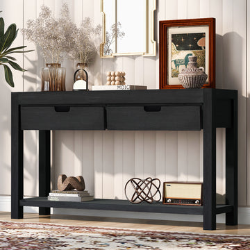 Console Table Entryway Table For Hallway Living Room With 2 Drawers And 1 Shelf Black Mdf