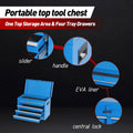 Tool Chest, 5 Drawer Rolling Tool Storage Cabinet With Detachable Top Tool Box, Liner, Universal Lockable Wheels, Adjustable Shelf, Locking Mechanism, Metal Tool Cart For Garage Workshop Blue Steel