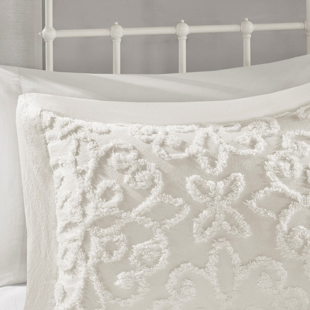 3 Piece Tufted Cotton Chenille Bedspread Set Off White King Cal King Off White Cotton
