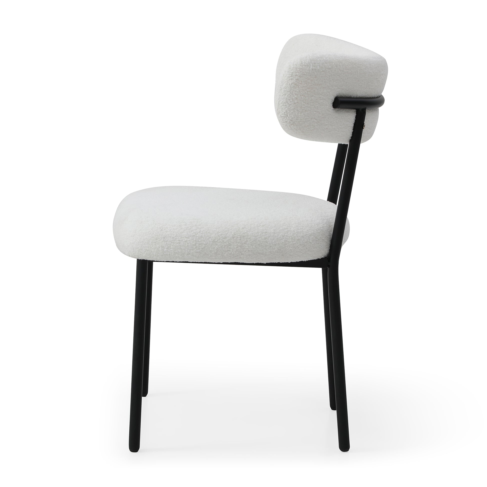 Dining Chairs Set Of 2,Round Upholstered Sherpa Fabric Dining Room Chairs With Curved Backrest,Mid Century Modern Accent Chairs With Black Metal Legs For Dining Room,Living Room,Kitchen Beige Foam