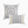 Cotton Printed Comforter Set With Chenille Gray Full Queen Queen Gray Cotton