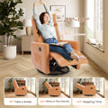 Swivel Recliner Chair, Rocker Glider Chair For Living Room, Office Faux Leather Recliner Chair, Nursery Glider With Large Footrest, Upholstered Deep Seat Single Sofa Chair, High Back, Brown Brown