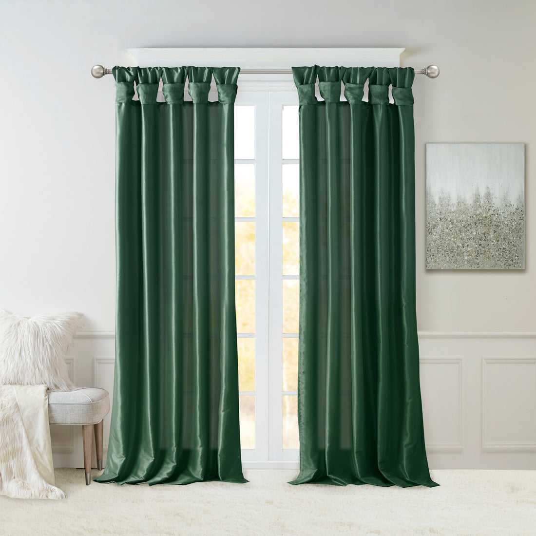 Twist Tab Lined Window Curtain Panel Green 50X84" Green Polyester