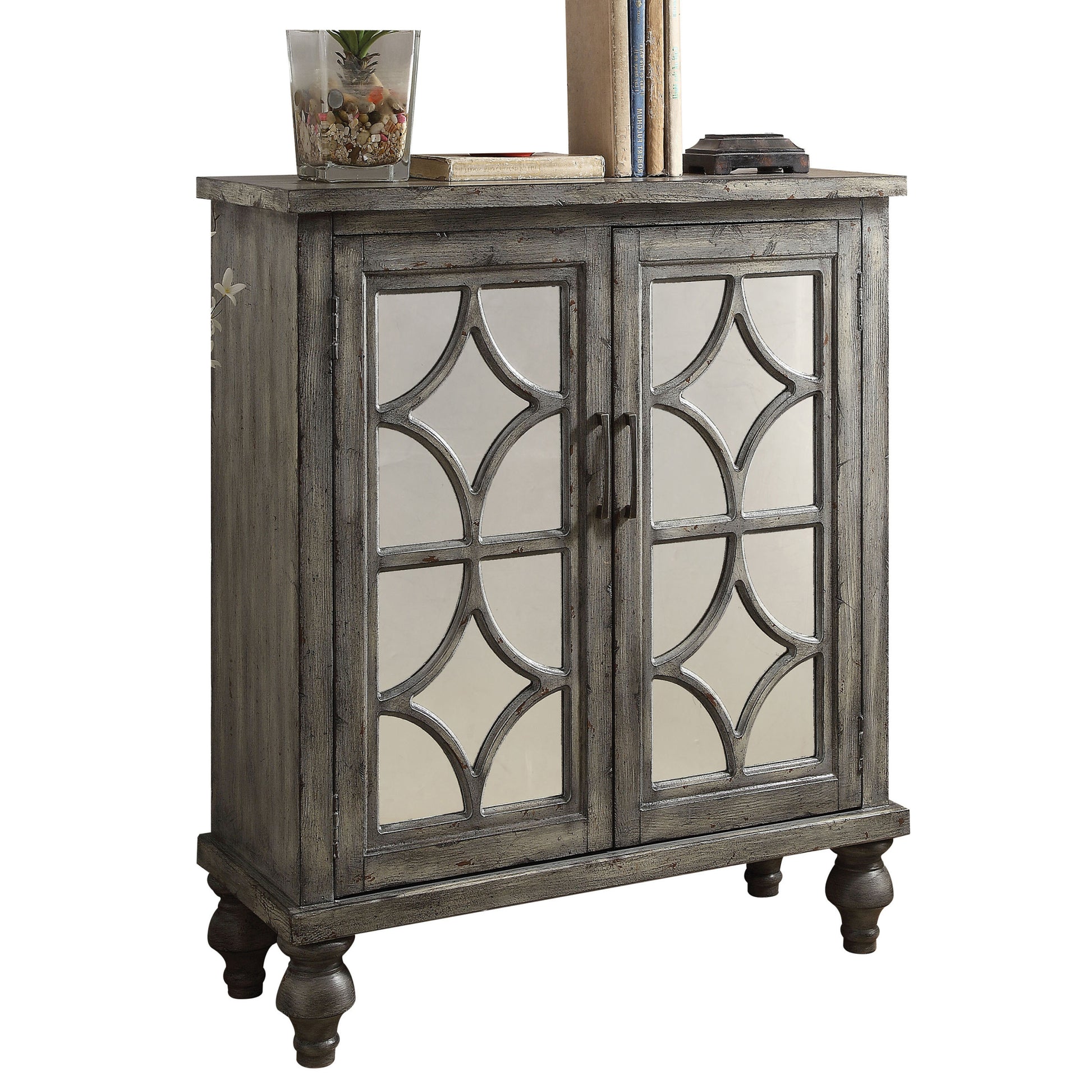 Weathered Grey 2 Door Console Table Grey Primary Living Space Modern Rubberwood Drawers Rectangular Wood