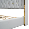 Queen Size Upholstered Platform Bed With Metal Strips, Off White Queen Off White Pu