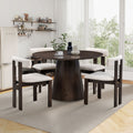 1 Table With 4 Chairs Wooden Dining Table Set, Modern Round Mdf Kitchen Table And Boucle Upholstered Dining Chairs For Dining Room, Kitchen, Saving Space, Dark Brown Dark Brown Solid Wood Mdf