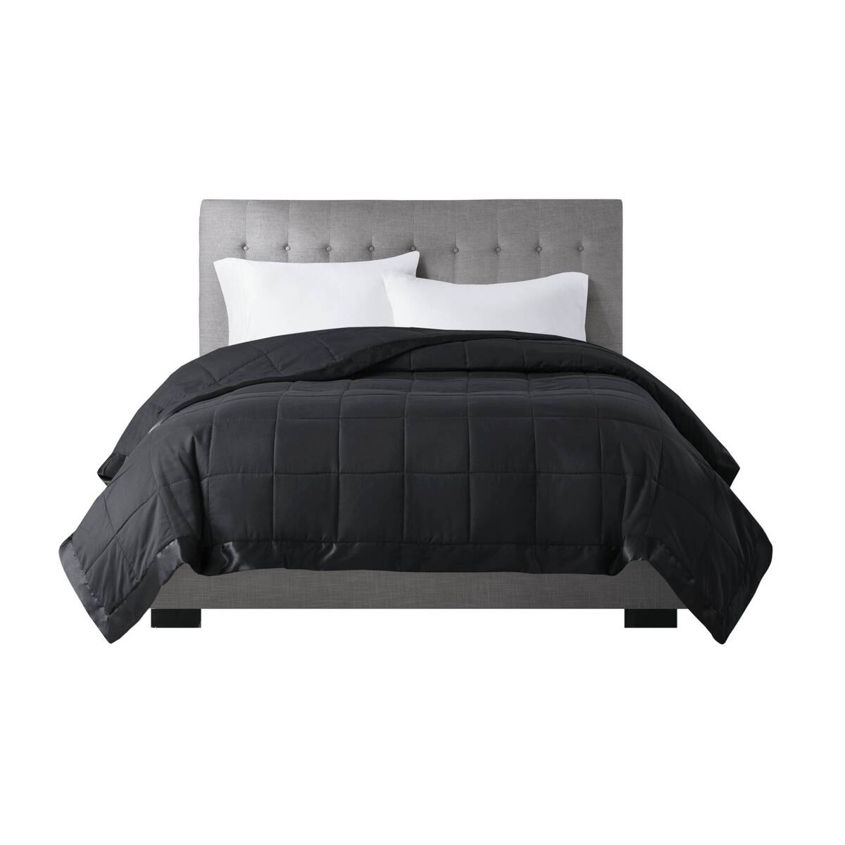 Lightweight Down Alternative Blanket With Satin Trim Black Full Queen Black Polyester