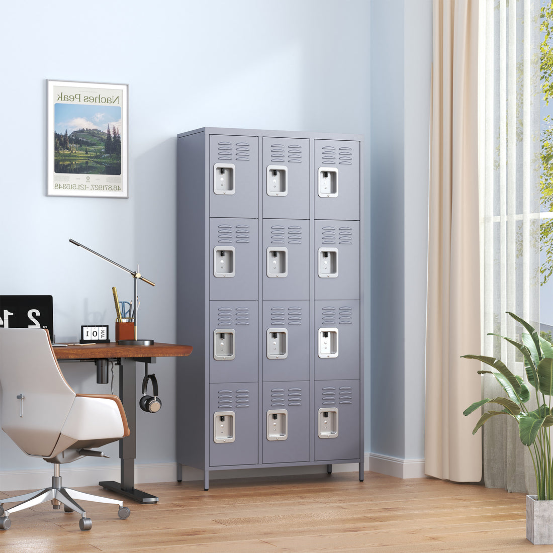 12 Door 72"H Metal Lockers With Lock For Employees,Storage Locker Cabinet For Home Gym Office School Garage,Gray 5 Or More Spaces Gray Primary Living Space Door Locks Modern Metal