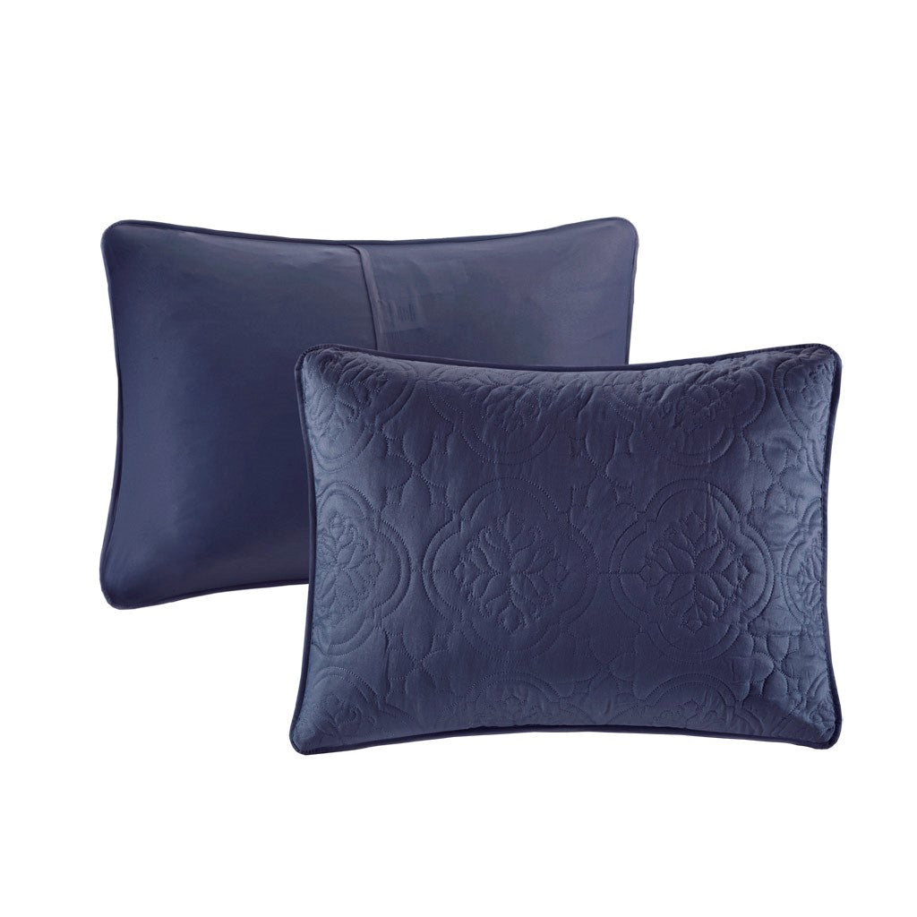 3 Piece Reversible Bedspread Set Navy Full Queen Queen Navy Polyester