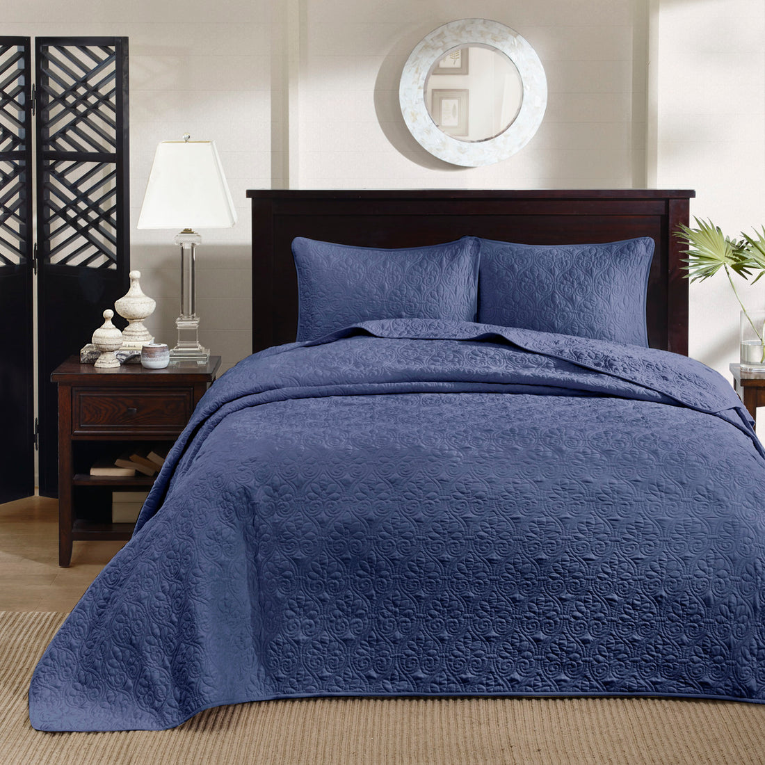 Reversible Bedspread Set Navy King Navy Cotton