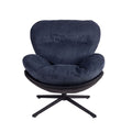360 Swivel Accent Chair, Modern Chenille Lounge Chair With Faux Leather And Black Metal Base Frame, Comfortable Reading Chair For Small Spaces, Living Room, Bedroom, Reading Corner, Office, Navy Blue Black,Navy Blue Brown Primary Living Space American