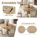 Farmhouse Dining Table Extendable Round Table For Kitchen, Dining Room Natural Wood Wash Natural Wood Wash Solid Wood Mdf