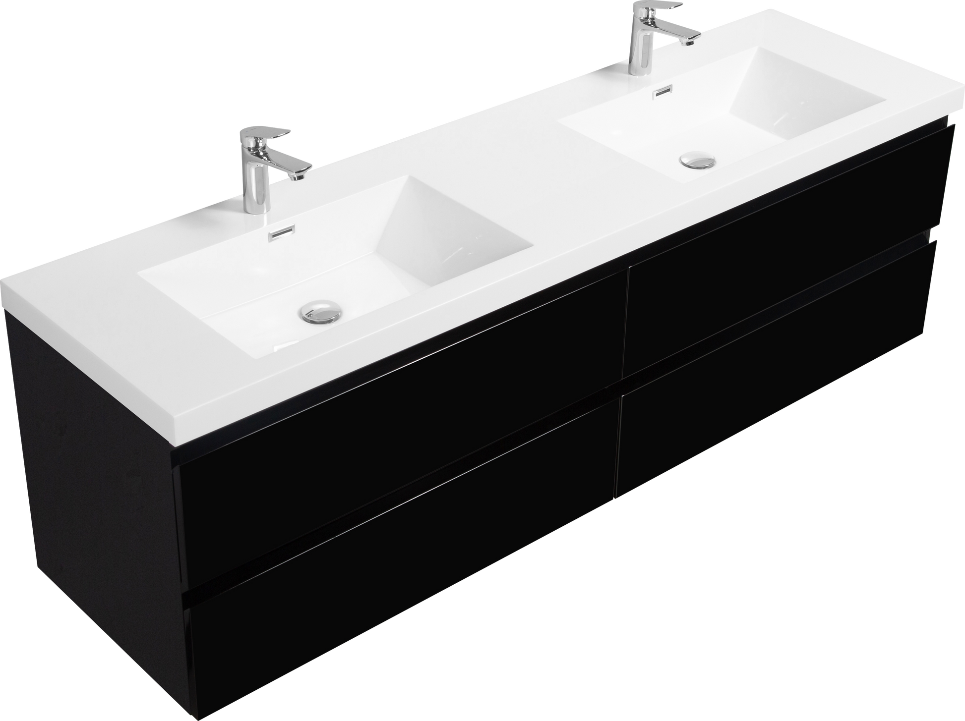 72" Floating Bathroom Vanity With Sink, Modern Wall Mounted Bathroom Storage Vanity Cabinet With 2 Resin Top Basin And 4 Soft Close Drawers, Glossy Black 24V11 72Gb 4 Black Bathroom Wall Mounted