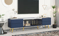 Modern Tv Stand With Led Lights For Tvs Up To 80 Inches, Entertainment Center With 4 Drawers And 1 Cabinet With Brown Glass Door, Media Console With Metal Legs And Handles For Living Room Blue 70 79 Inches Mdf