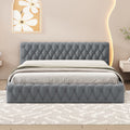 Queen Size Velvet Upholstered Platform Bed, With Luxurious Diamond Grid Headboard,Gray Queen Gray Plywood