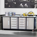 7Ft Storage Cabinets With Workbench 10 Drawers & 2 Cabinets Silver Silver Steel