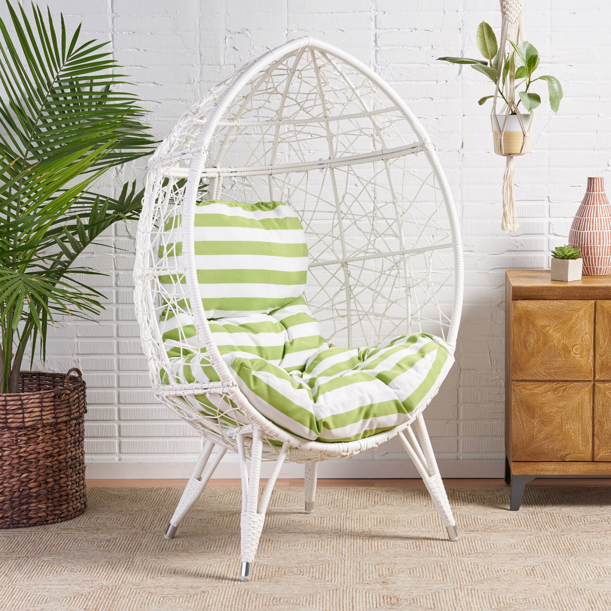Gianni Teardrop Chair White Green Pe Rattan Iron Waterproof Fabric