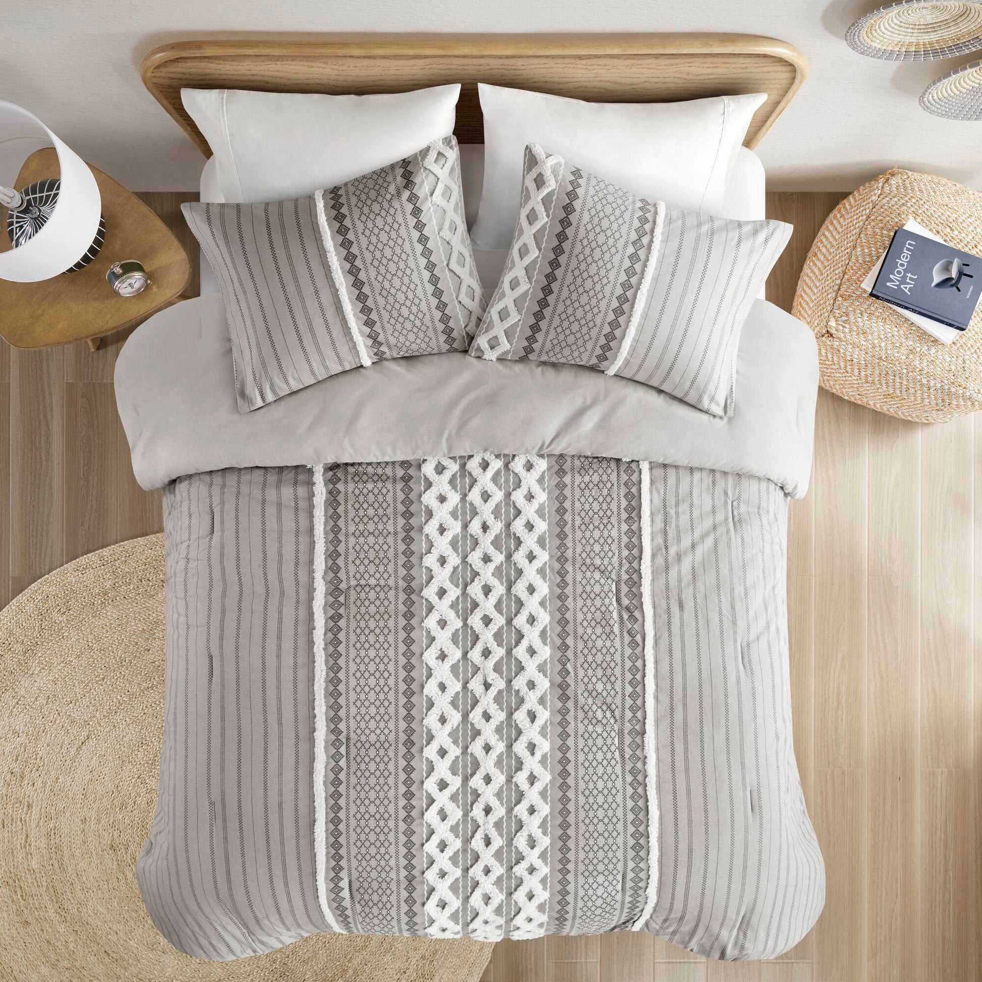 Cotton Printed Comforter Set With Chenille Gray King Cal King King Gray Cotton