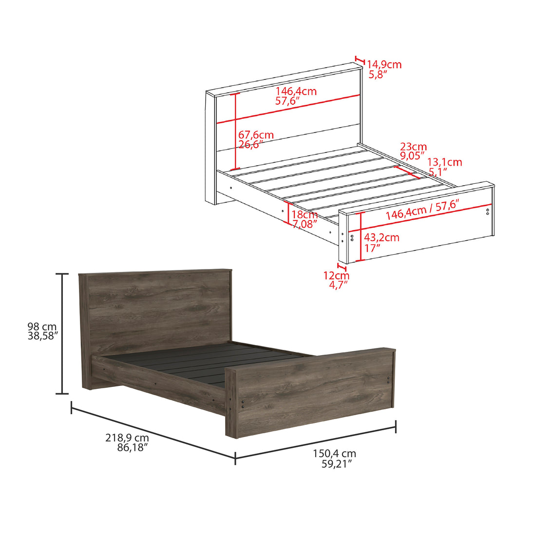 Galanto Full Size Platform Bed Base With Headboard Dark Brown Box Spring Not Required Full Xl Dark Brown Composite Brown Bedroom Modern Bed Frame Particle Board Particle Board