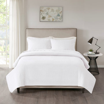 3 Piece Reversible Quilt Set White Full Queen White Polyester