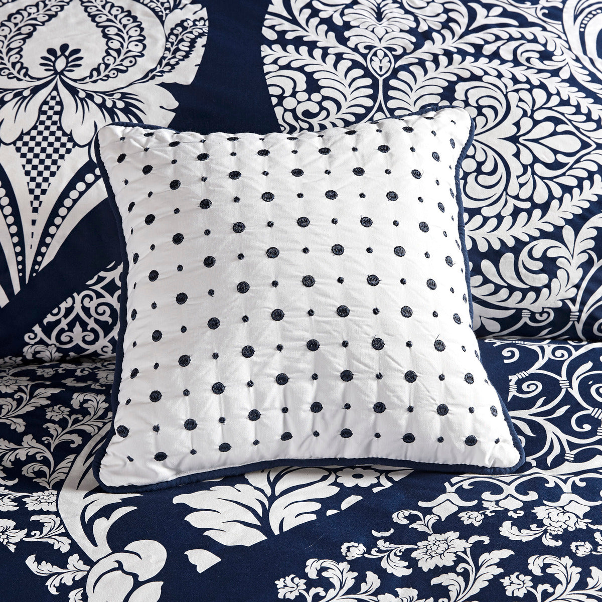7 Piece Cotton Printed Comforter Set Indigo King King Indigo Polyester
