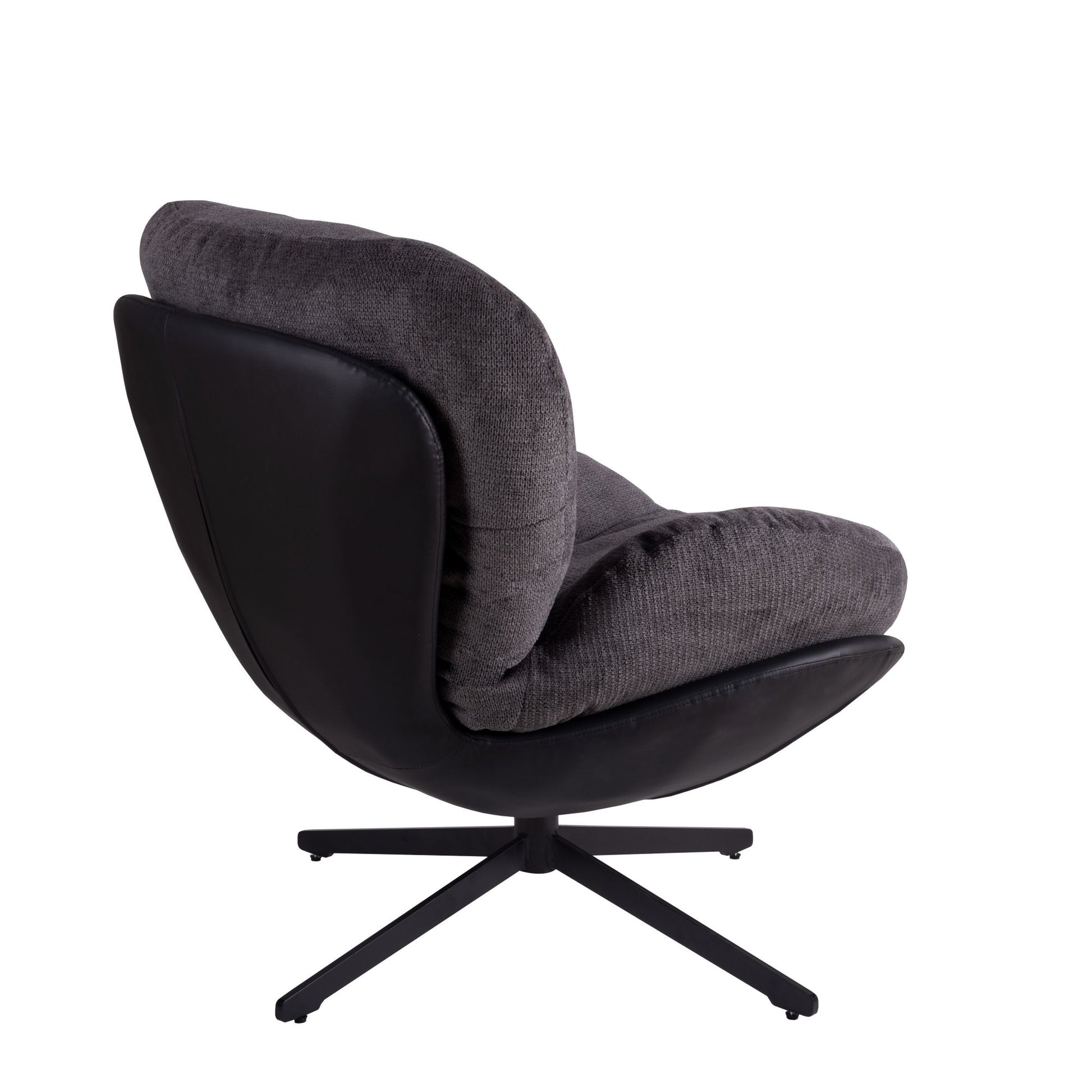 360 Swivel Accent Chair, Modern Chenille Lounge Chair With Faux Leather And Black Metal Base Frame, Comfortable Reading Chair For Small Spaces, Living Room, Bedroom, Reading Corner, Office, Dark Gray Black,Dark Gray Brown Primary Living Space