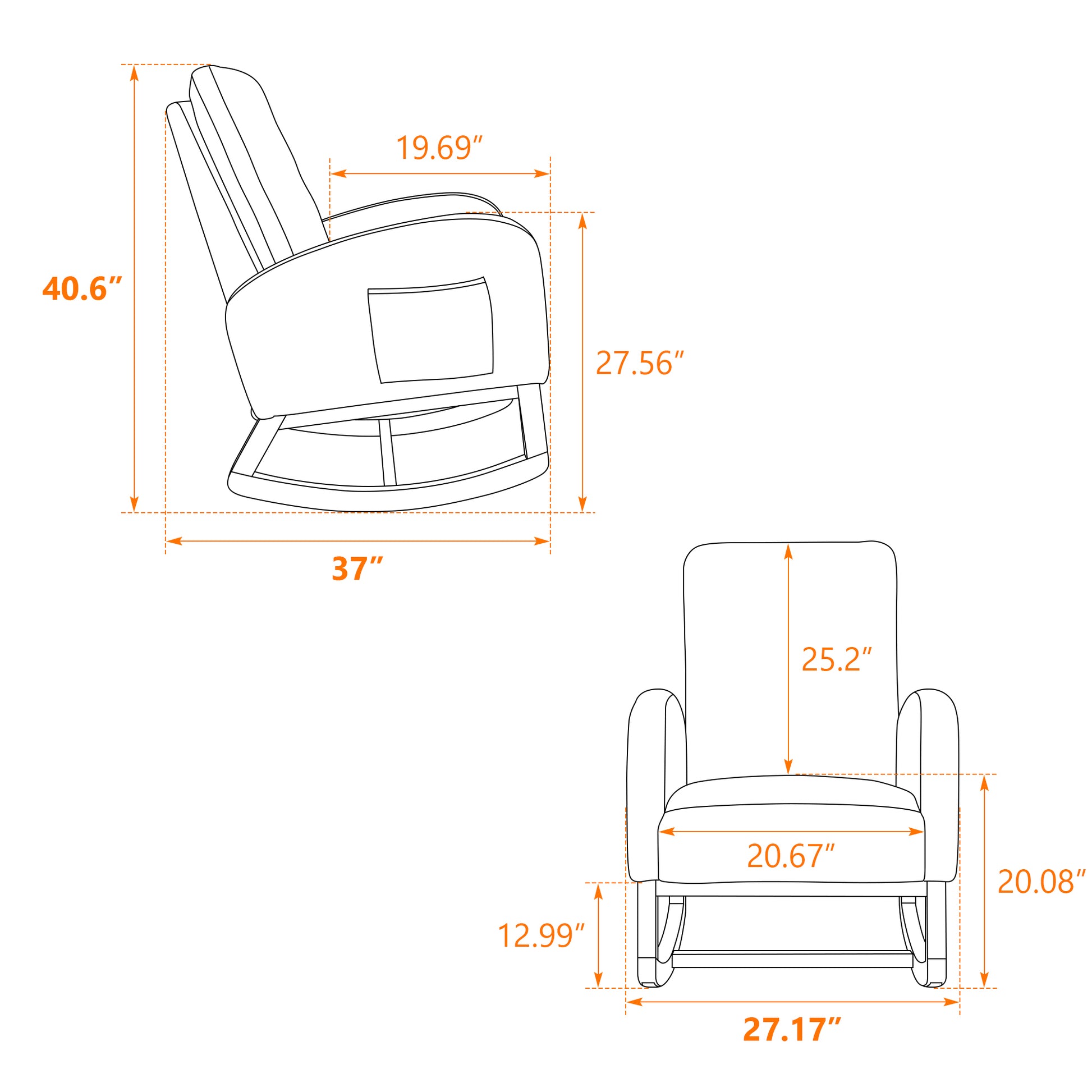 27.2"W Rocking Chair For Nursery, Sherpa Glider Chair With High Back And Side Pocket, Rocking Accent Armchair With Rubber Wood Legs For Living Room Bedroom.Ivory Ivory Sherpa