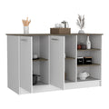 Ginger Kitchen Island, Three Open Shelves, Two Cabinets White Dark Brown Multicolor Dining Room Modern Rectangular Stationary Kitchen Islands Particle Board Particle Board Medium 40 55In