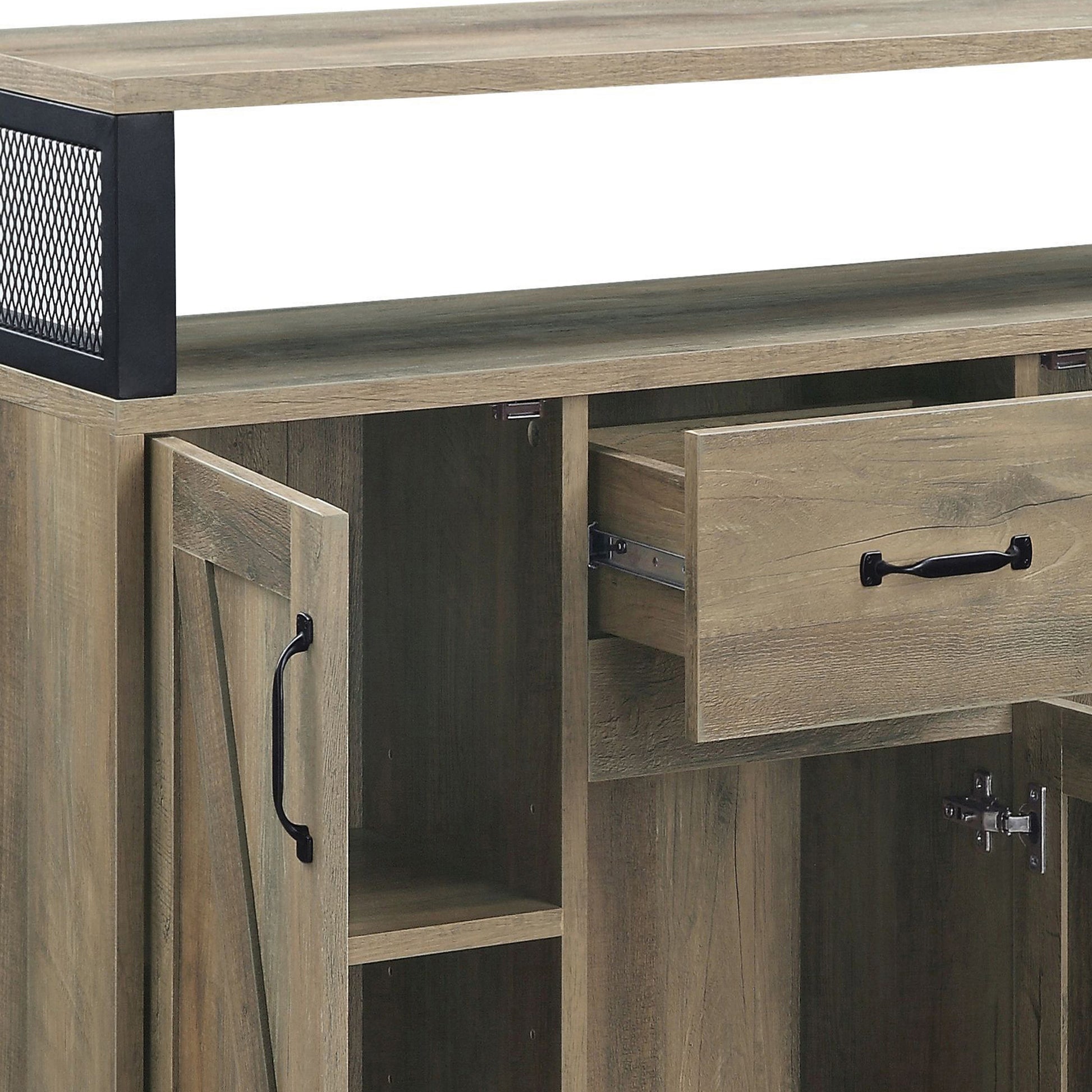 Rustic Oak Server With 3 Doors Rustic Dining Room Rustic Oak Drawers Included Wood Metal