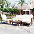 Multi Person Sofa Set With A Small Table, Suitable For Gardens, Backyards, And Balconies. Beige Acacia Wood