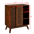 Mid Century Modern Rattan Sideboard Cabinet, Buffet Cabinet For Entryway Hallway Living Room Kitchen Dining Room Bedroom, Adjustable Shelf & Solid Wood Feet & Rattan Cabinet Doors Dark Wood Walnut