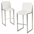 Barstool Set Of 2 White Metal & Wood