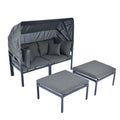 3 Piece Patio Daybed With Retractable Canopy Outdoor Metal Sectional Sofa Set Sun Lounger With Cushions For Backyard, Porch, Poolside,Grey Yes Lounge Gray Weather Resistant Frame Water Resistant Cushion Garden & Outdoor Complete Patio Sets Foam Metal