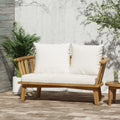 Outdoor Wooden Loveseat With Cushions White Teak 55.50