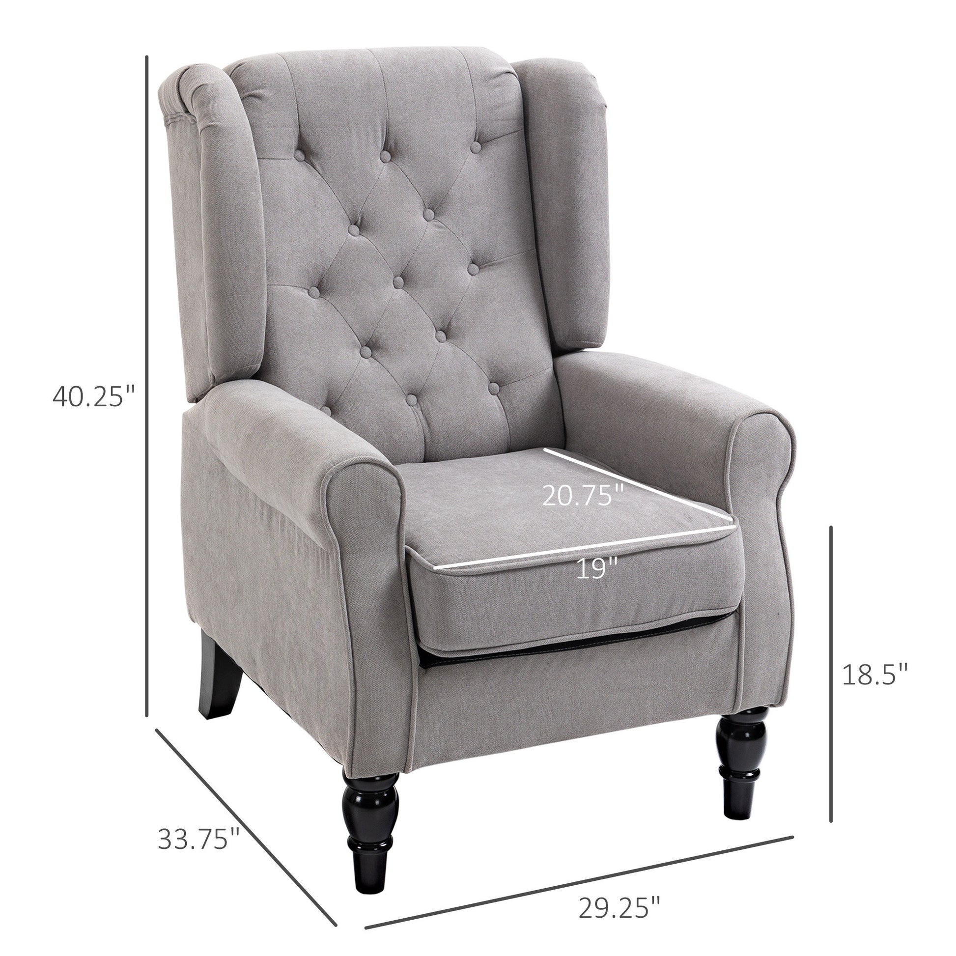 Homcom Button Tufted Accent Chair With High Wingback, Rounded Cushioned Armrests And Thick Padded Seat, Grey Grey Fabric