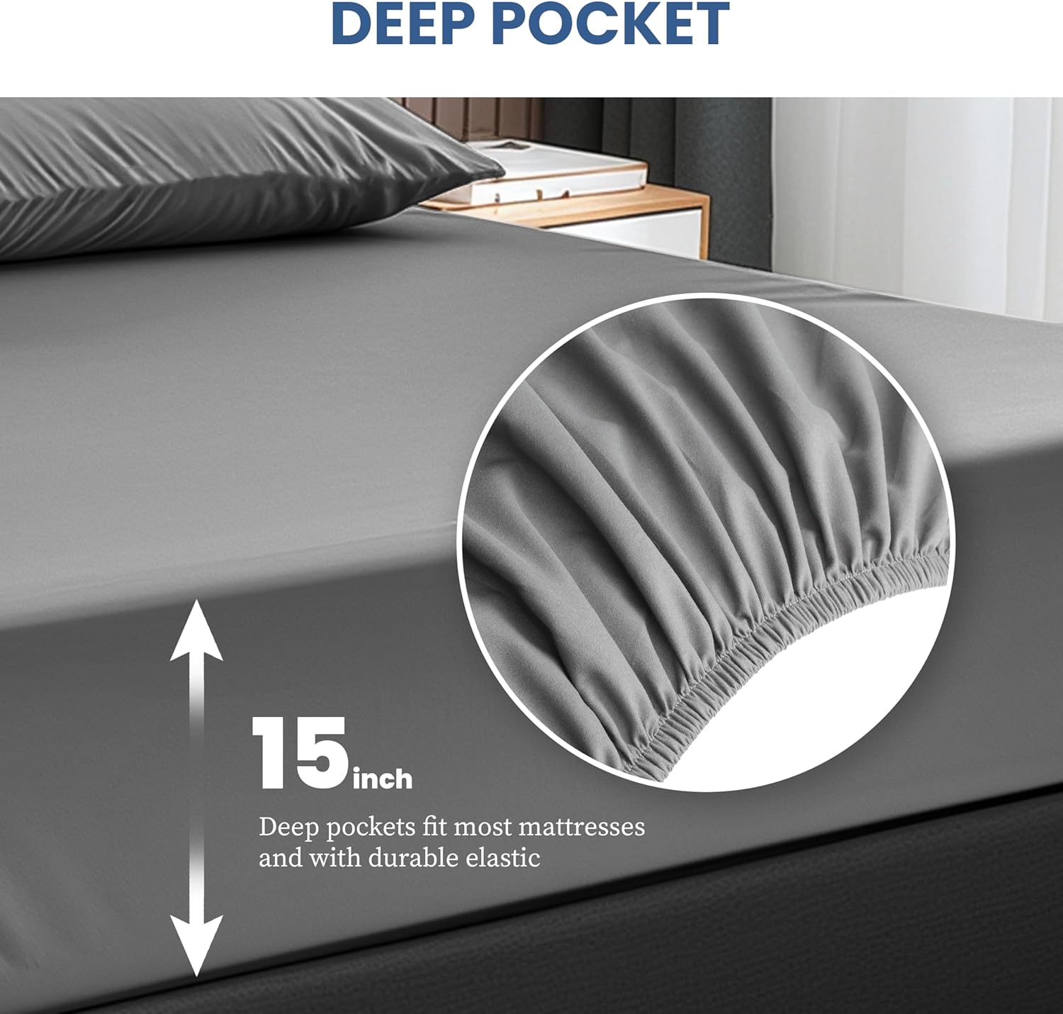 Queen Size 4 Piece Sheet, Lightweight Super Soft Easy Care Microfiber Comfycooling Bedding Sheets With Deep Pocket, Shrinkage And Fade Resistant, Hotel Luxury, Grey Grey Microfiber