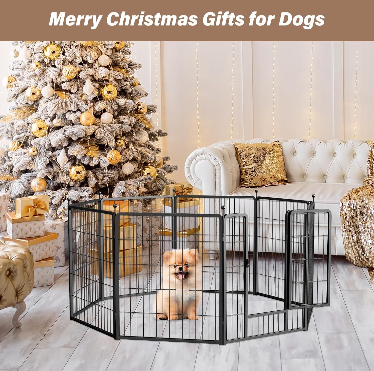 Dog Playpen Indoor, Puppy Playpen Indoor For Yard, Camping, 32" Height 8 Panels Heavy Duty Dog Pen For Small Medium Dogs, Black Black Metal