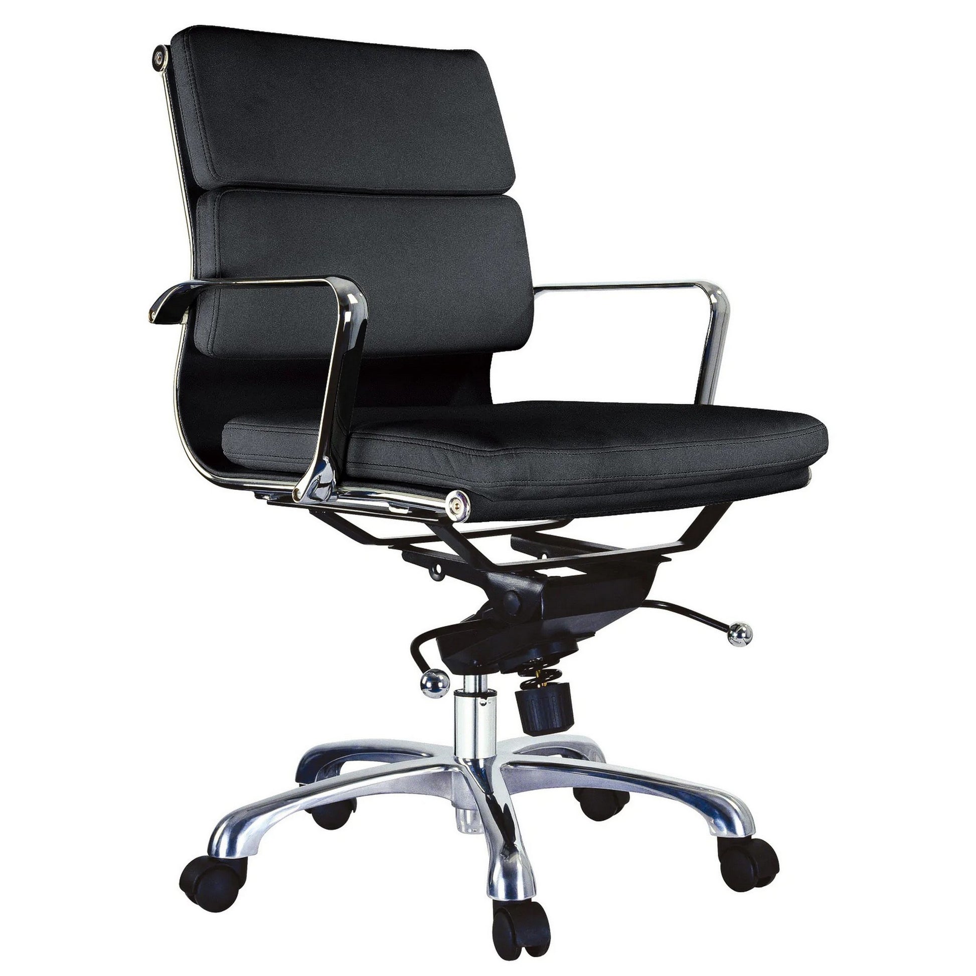 Elle 20 Inch Low Back Swivel Office Chair, Cushioned, Rolling Wheels, Black Black And Silver Fabric Metal